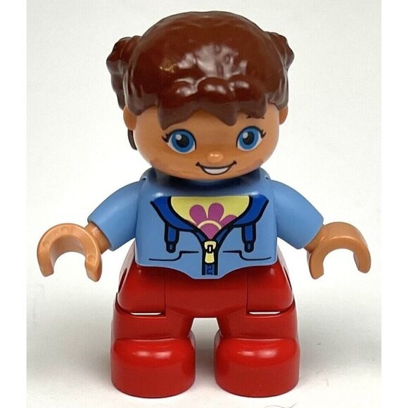 LEGO Duplo Creative Building Basket Replacement Minifig 2" GIRL Blue Red Brown - Picture 1 of 2